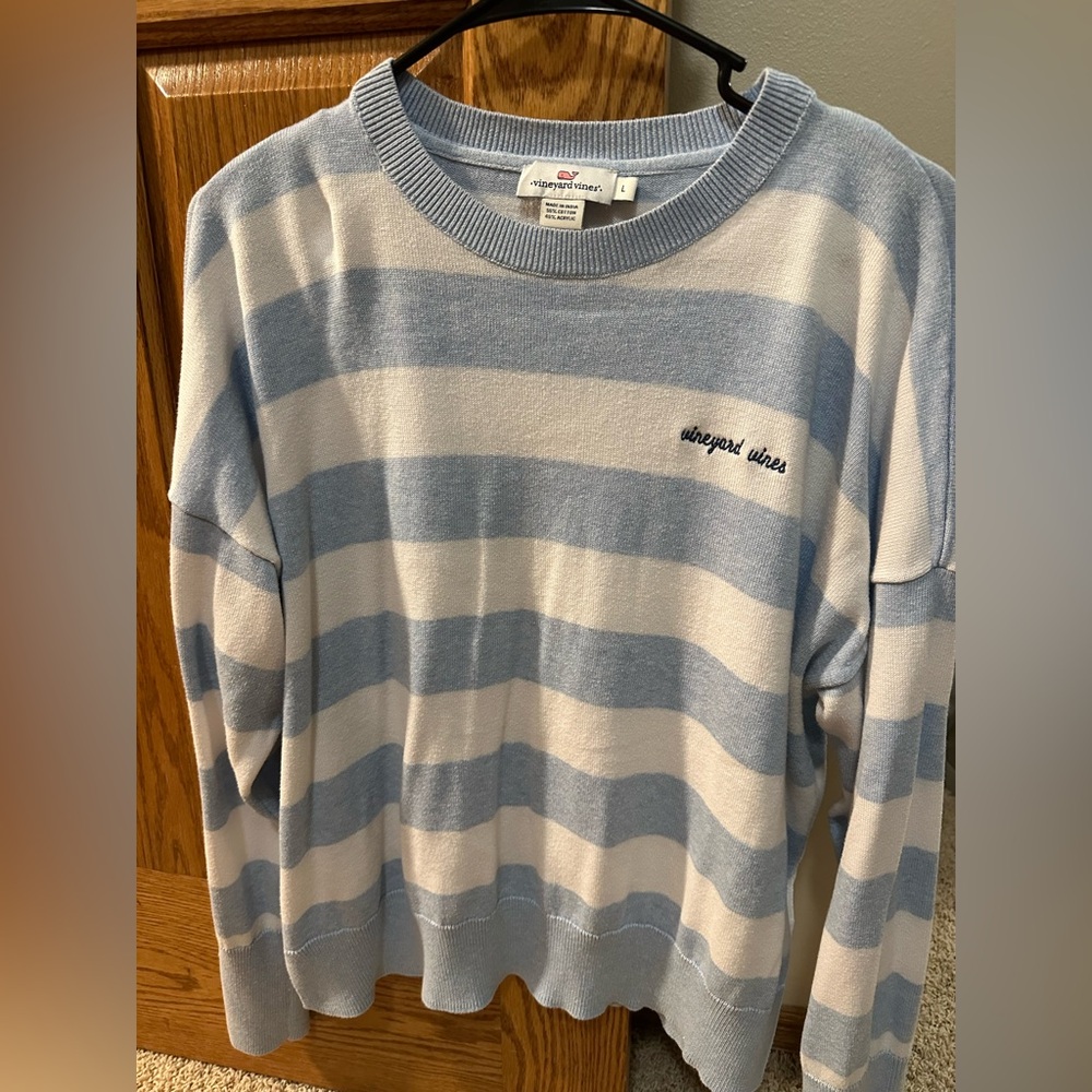 Vineyard Vines Blue and White Striped Embroidered Sweater